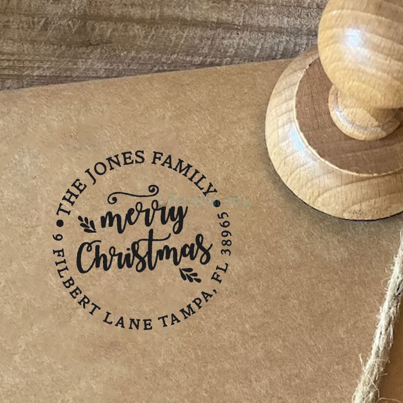 Circle Holiday Address Stamp Christmas Tree Address Stamp