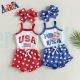 Stars and Stripes Red White and Blue Romper Bummies and Headband Set